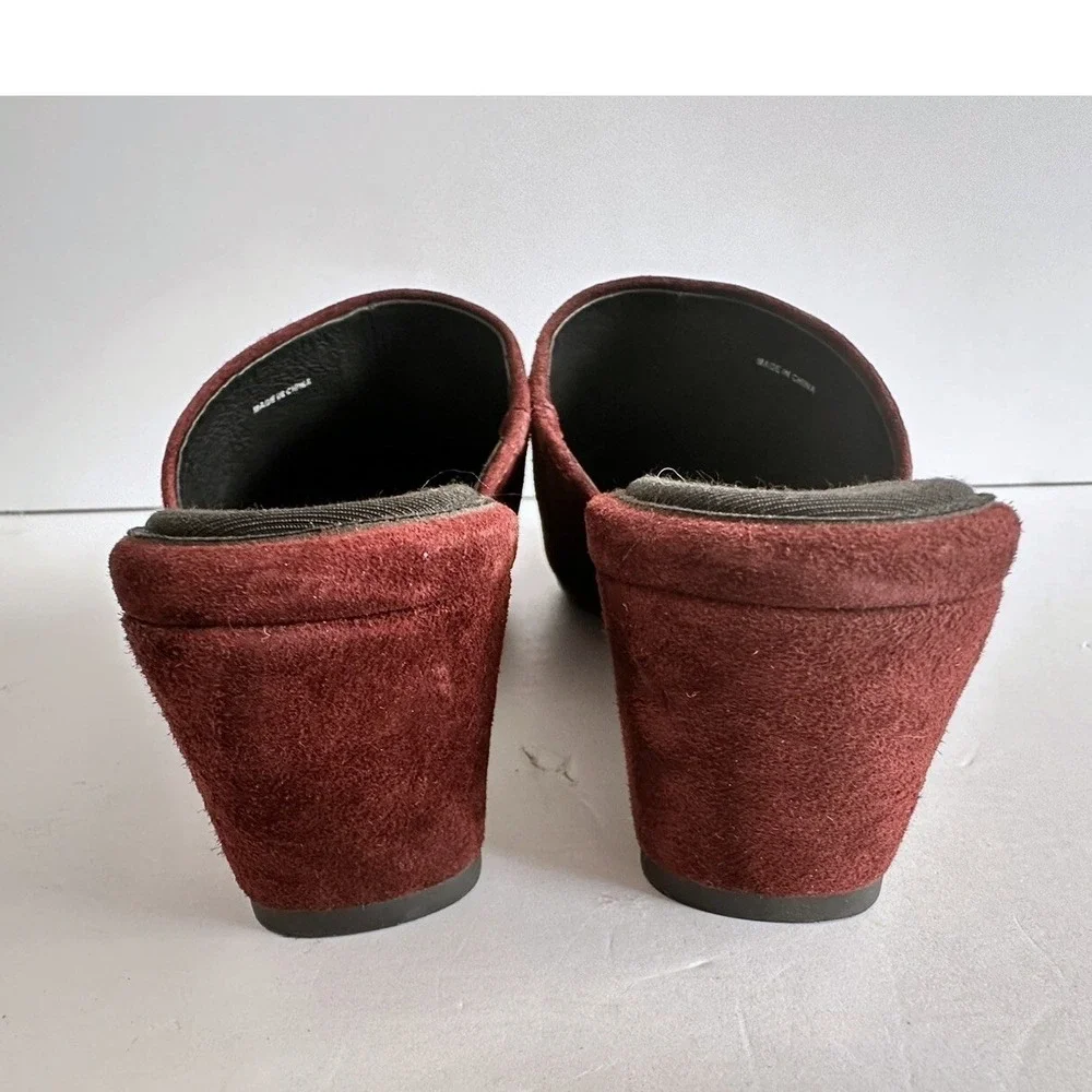 Natori Burgundy Academia Minimalist Suede Pointed Toe Wedge Mules Womens US 5